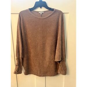 White Birch Women's  mauve/Brown Textured Button Cuff Dolman Sleeve Sweater Med
